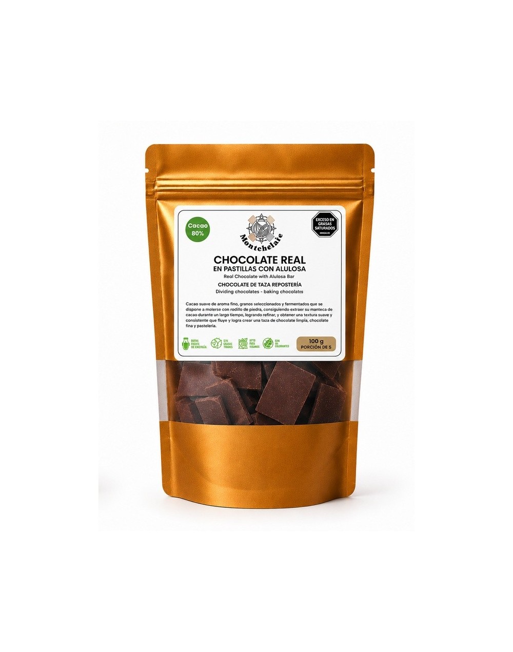 CHOCOLATE REAL EN PASTILLA ENDULZADO CON ALULOSA CACAO 80% 100G