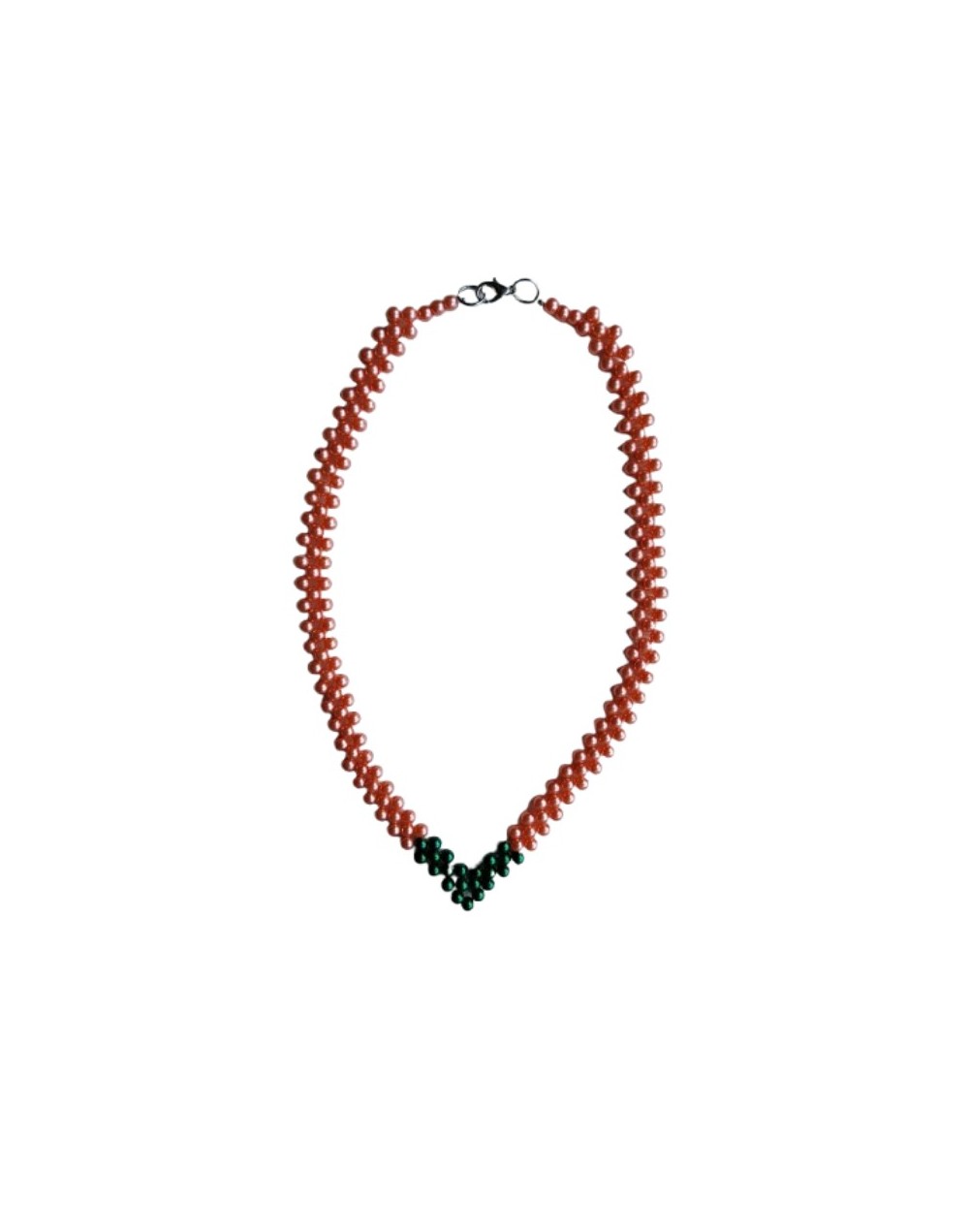Collar De Perlas Sintéticas Salmón y Verde Brillante en V