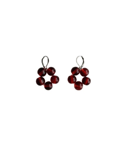 Aretes Redondos Cristales Rojo Oscuro 