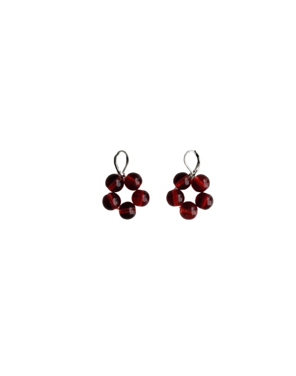 Aretes Redondos Cristales Rojo Oscuro 