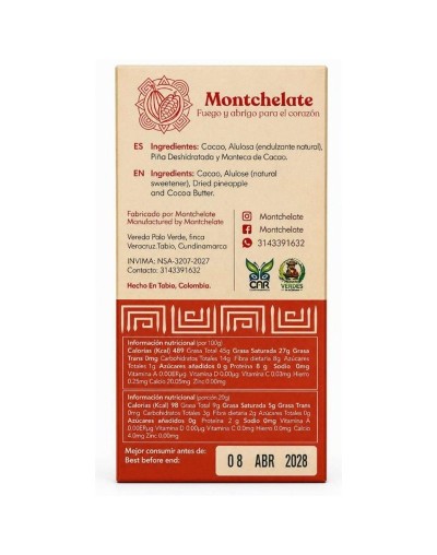 CHOCOLATINA 70% CON PIÑA 40G