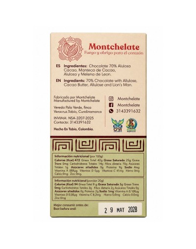 CHOCOLATINA 70% CON MELENA DE LEÓN 40G