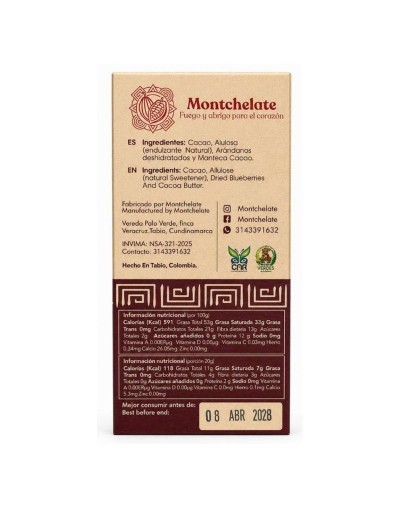 CHOCOLATINA 90% CON ARANDANOS 10G
