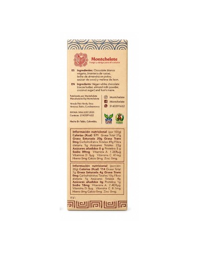 CHOCOLATINA VEGANA BLANCA 10G