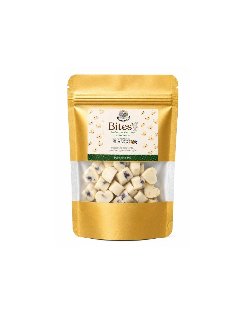 BITES CHOCOLATE BLANCO LIMÓN MANDARINO Y ARÁNDANOS 30G