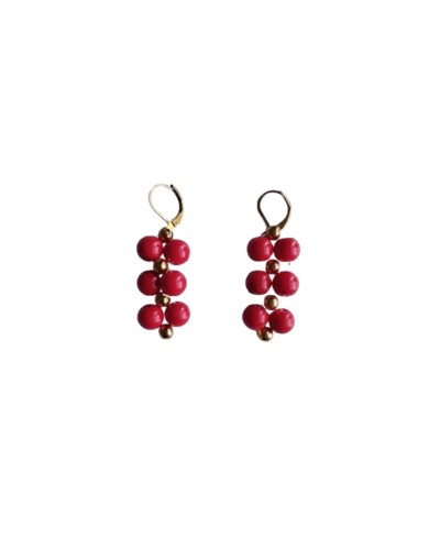 Aretes Perlas Rojas y Balines Dorados 