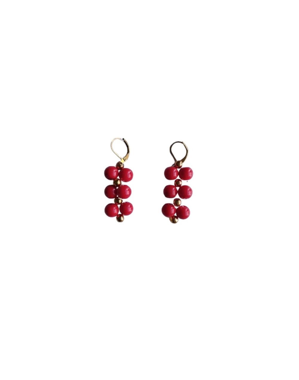 Aretes Perlas Rojas y Balines Dorados 