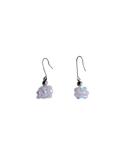 Aretes Muranitos Transparentes y Balines Plateados 