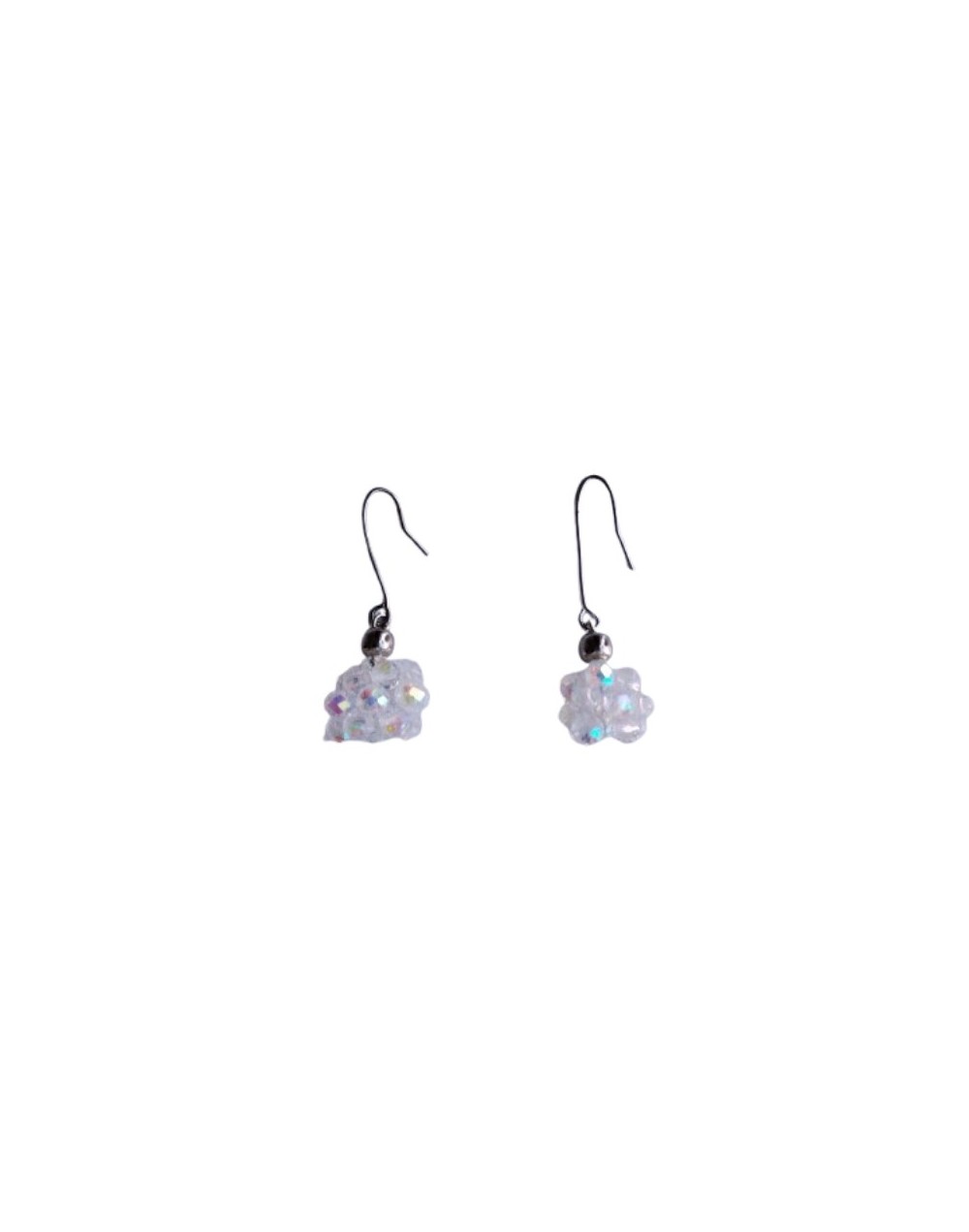 Aretes Muranitos Transparentes y Balines Plateados 