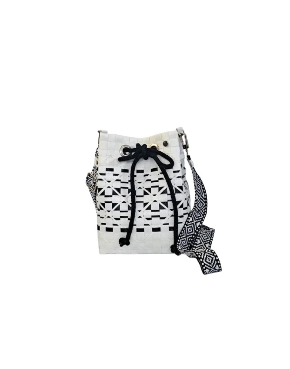 Mochila Lourdes Blanca y Negro Étnico (Pieza Única)