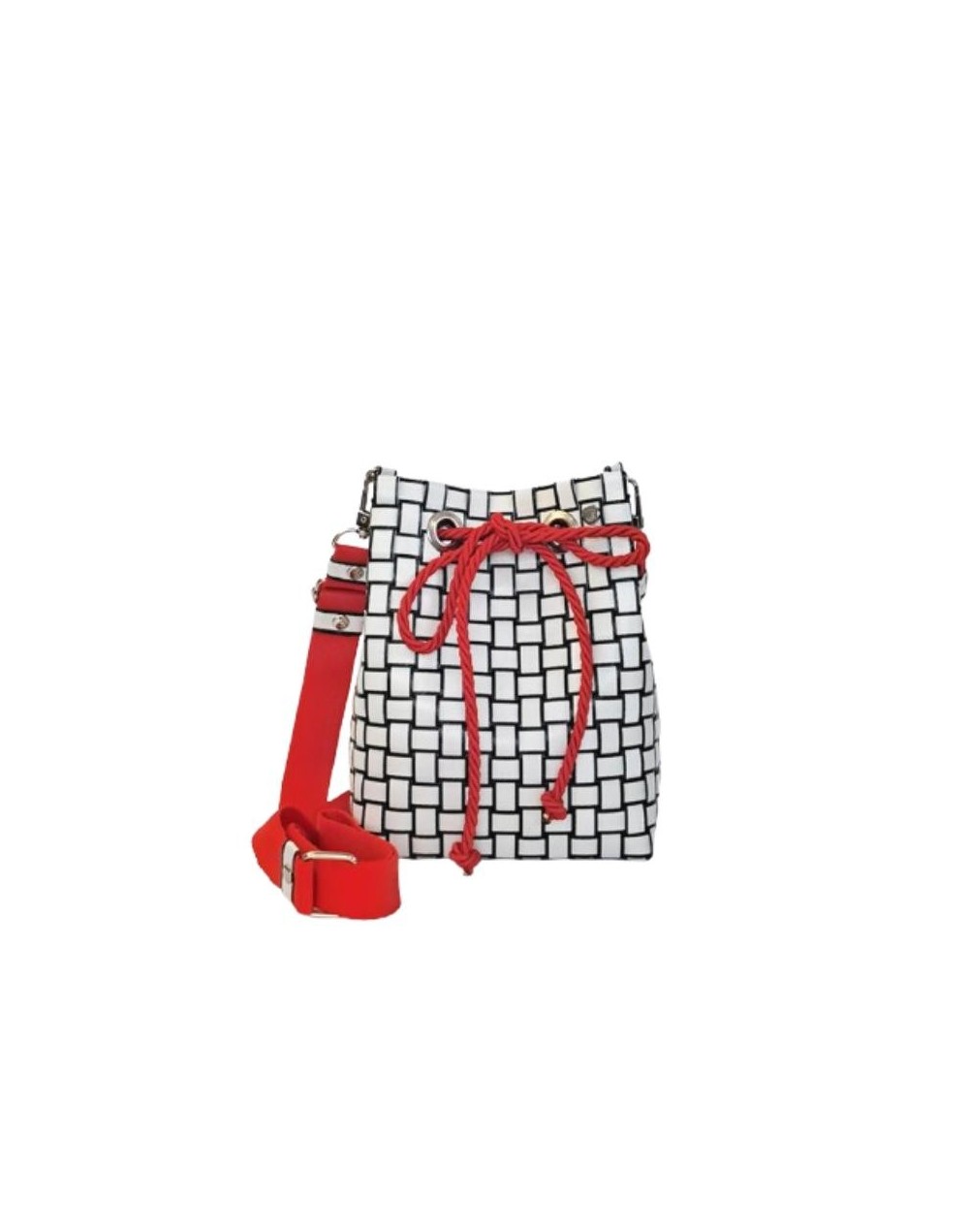 Mochila Lourdes Blanco y Negro con Rojo (Pieza Única)