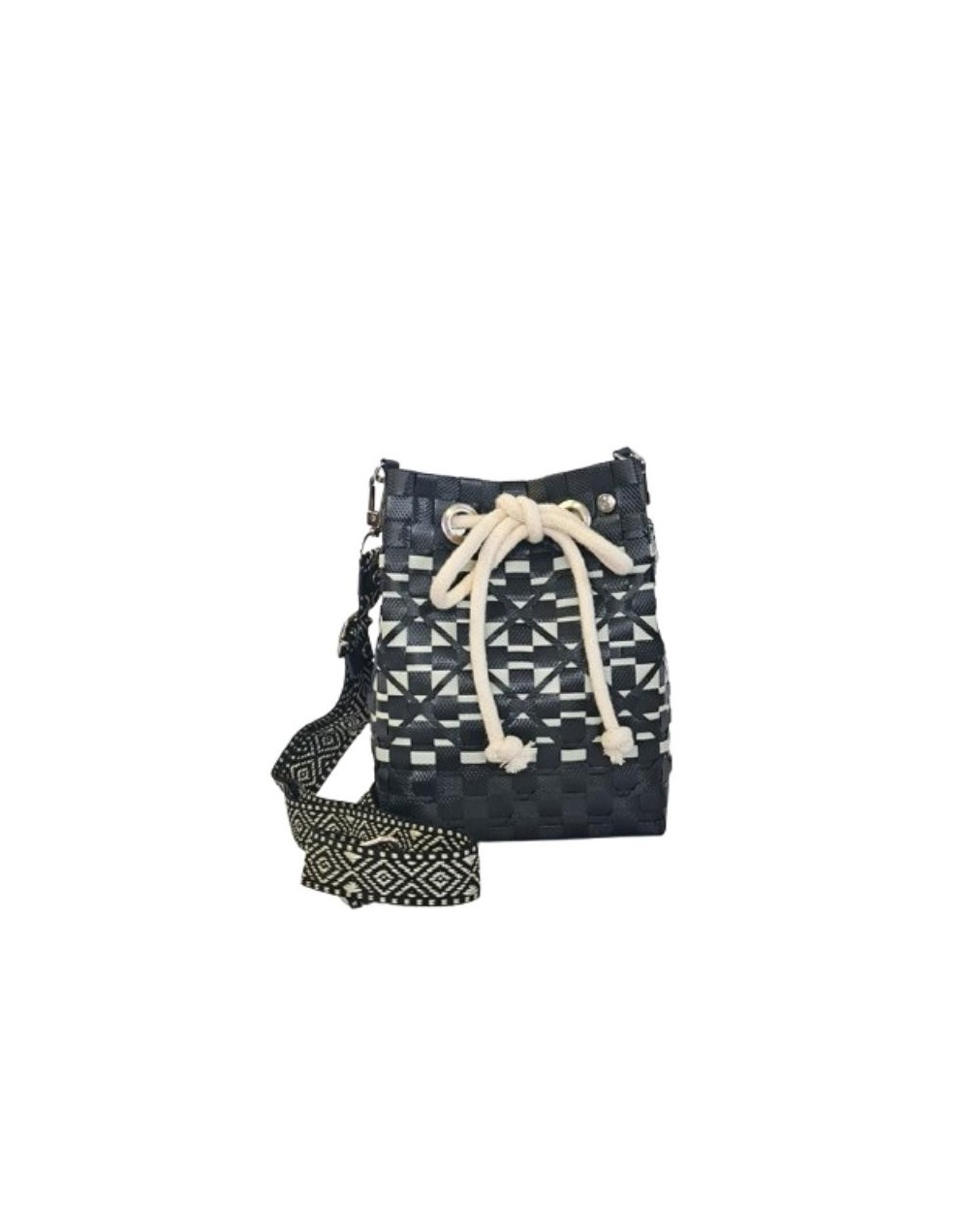 Mochila Lourdes Negro y Crudo Étnico (Pieza Única)