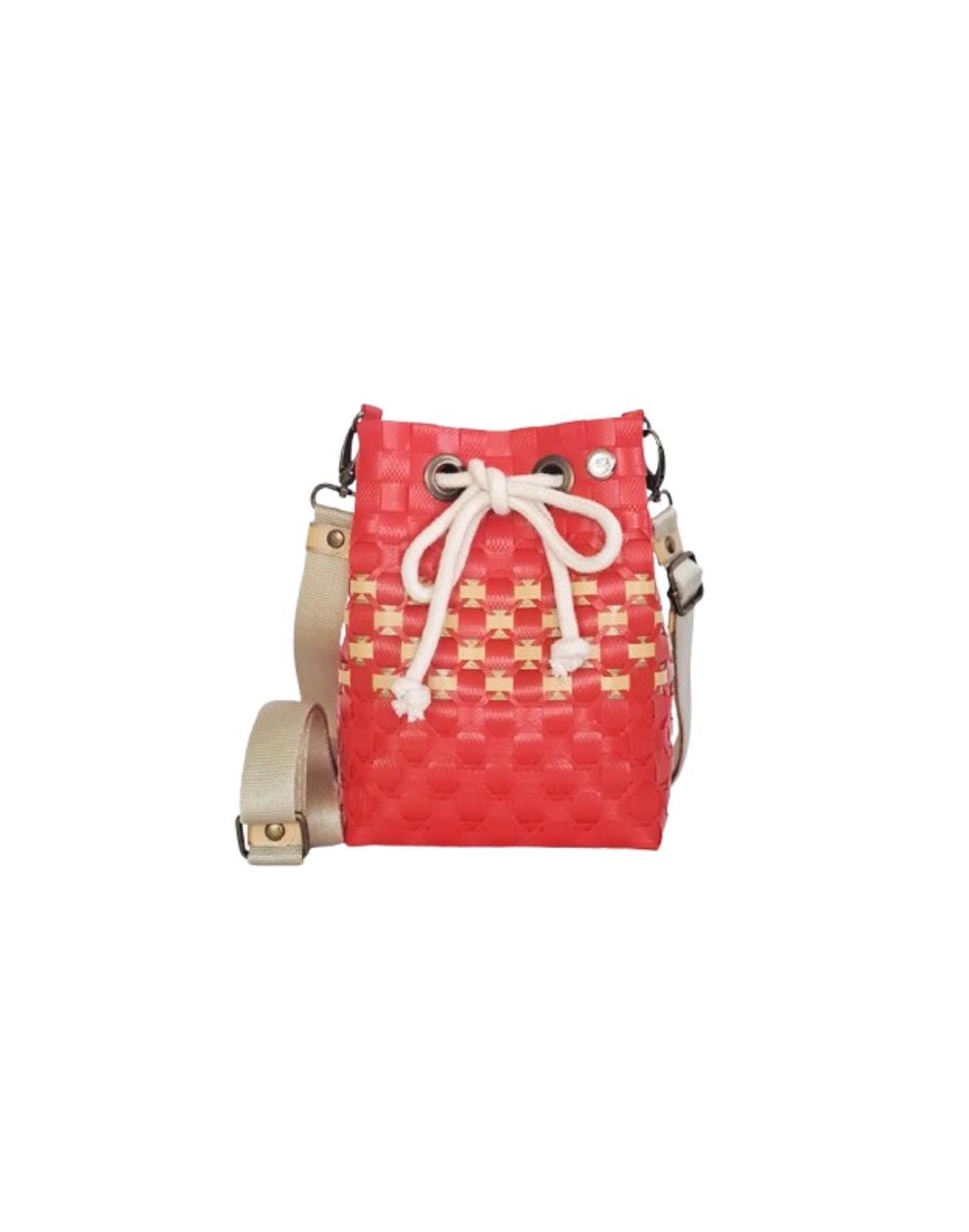 Mochila Lourdes Rojo Vibrante y Arena (Pieza Única)