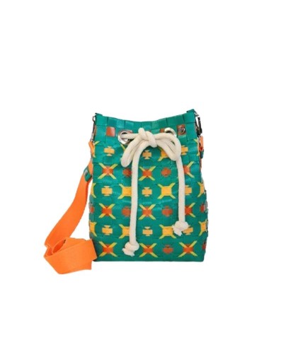 Mochila Lourdes Verde Esmeralda y Naranja (Pieza Única)