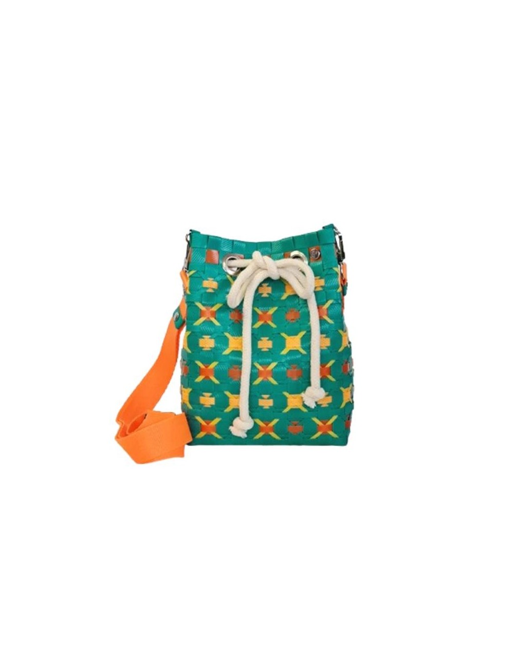 Mochila Lourdes Verde Esmeralda y Naranja (Pieza Única)