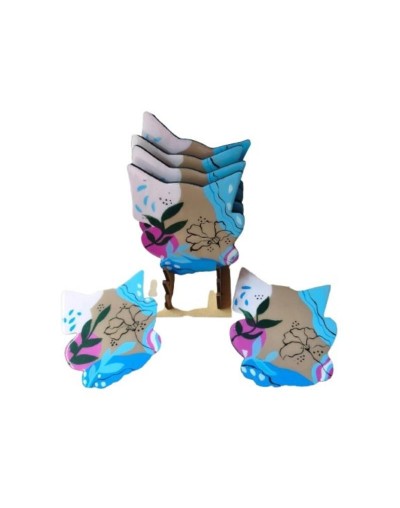 Juego de 6 Portavasos en Forma de Gato