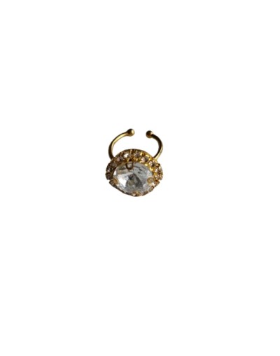 Anillo Ajustable En Acero Dorado Con Cristal Transparente Biscelado