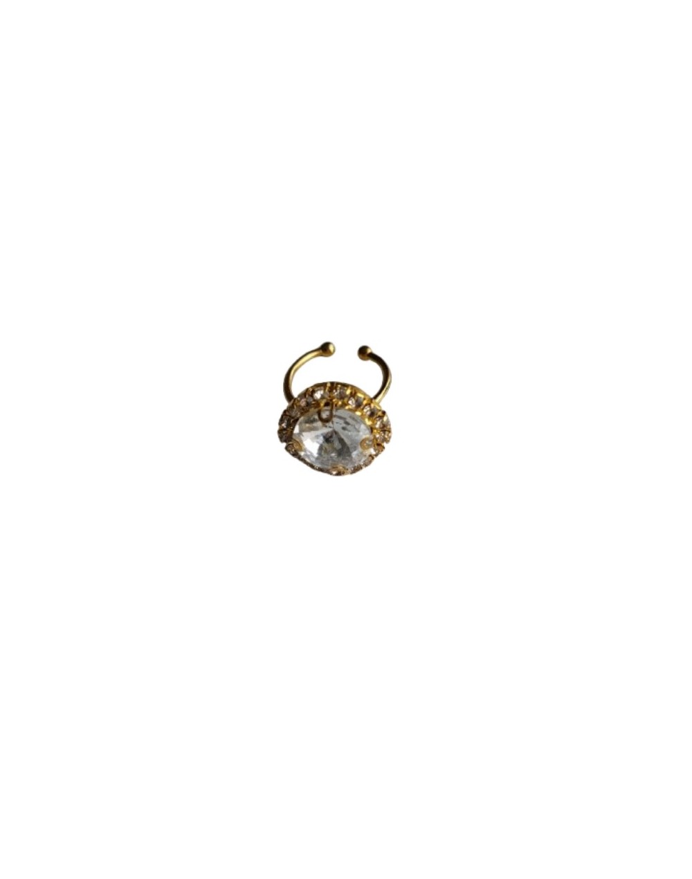 Anillo Ajustable En Acero Dorado Con Cristal Transparente Biscelado