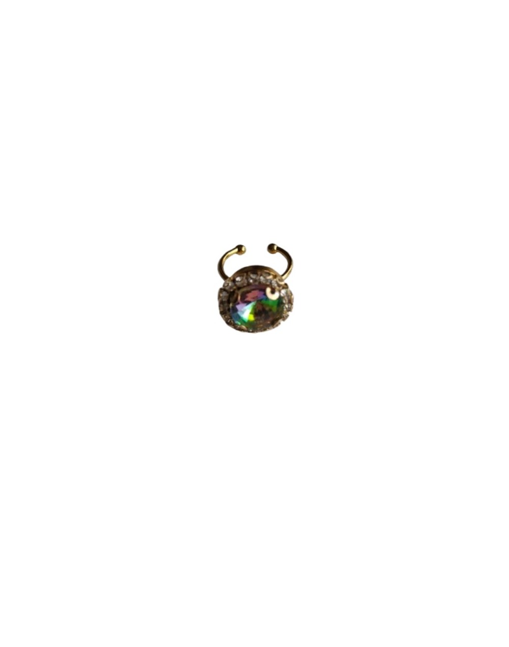 Anillo Ajustable En Acero Dorado Con Cristal Biscelado Multicolor 