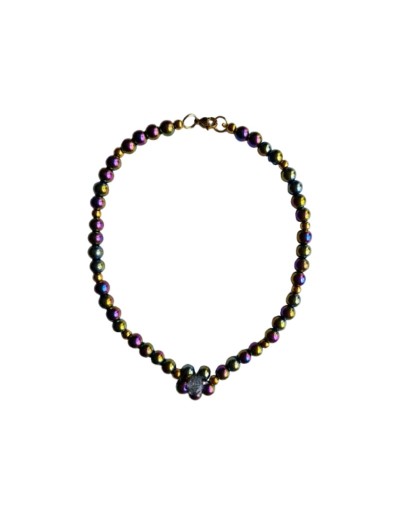 Gargantilla de Acerinas Con Visos Multicolor Y Flor Con Murano Transparente 