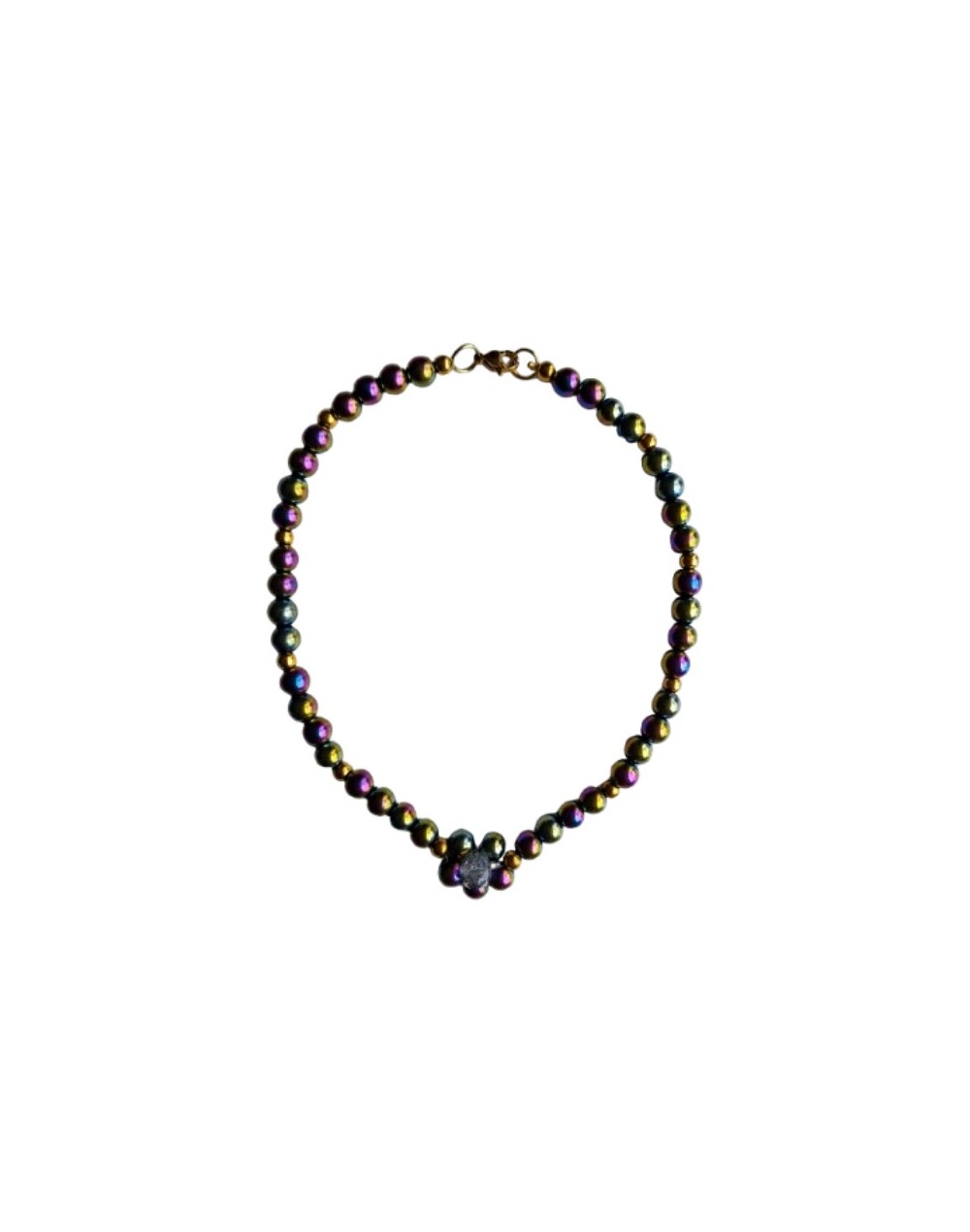 Gargantilla de Acerinas Con Visos Multicolor Y Flor Con Murano Transparente 