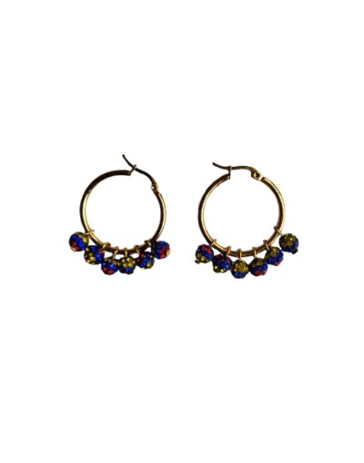 Aretes en Aro Dorado y Piedras Con Los Colores de La Bandera de Colombia 