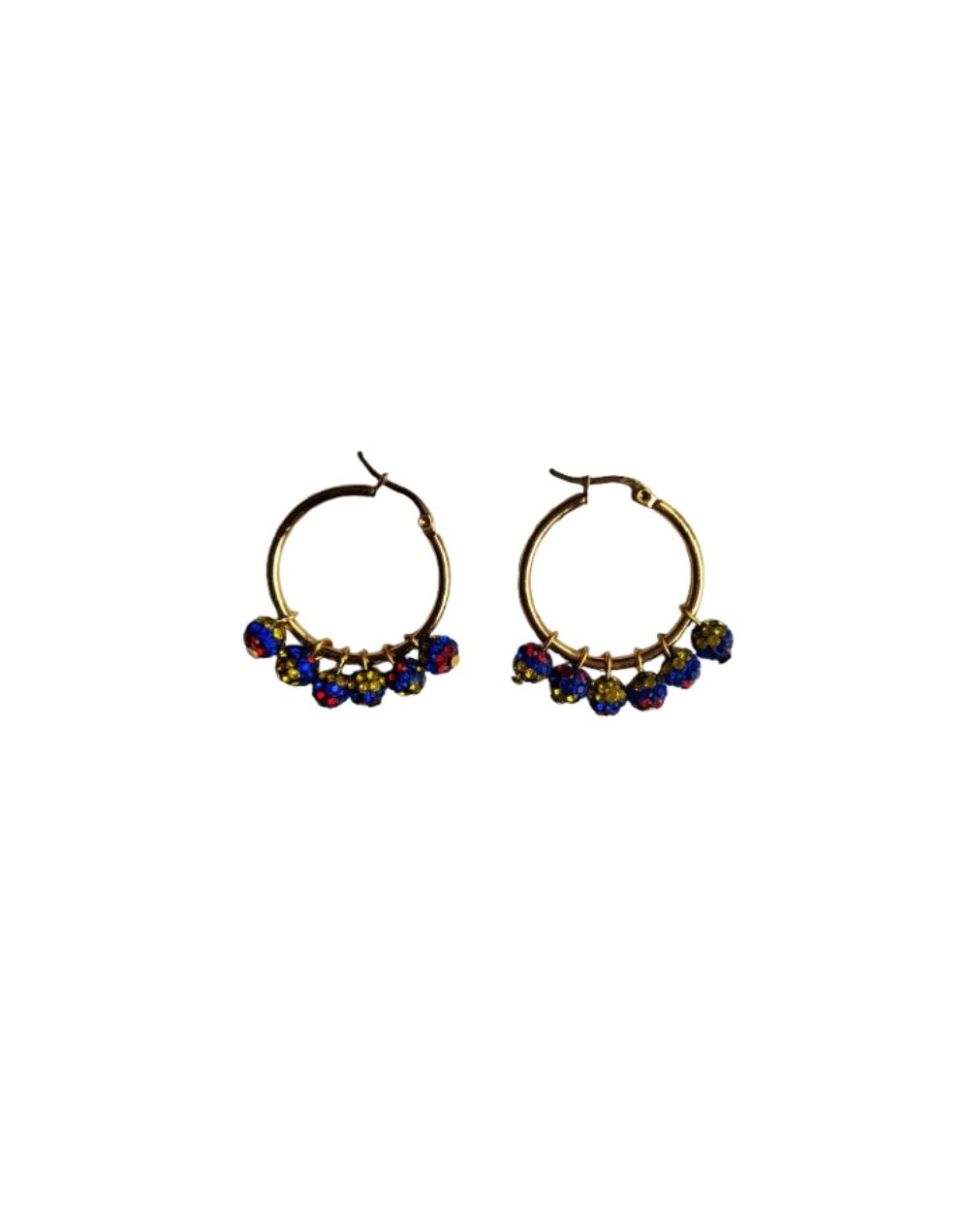 Aretes en Aro Dorado y Piedras Con Los Colores de La Bandera de Colombia 