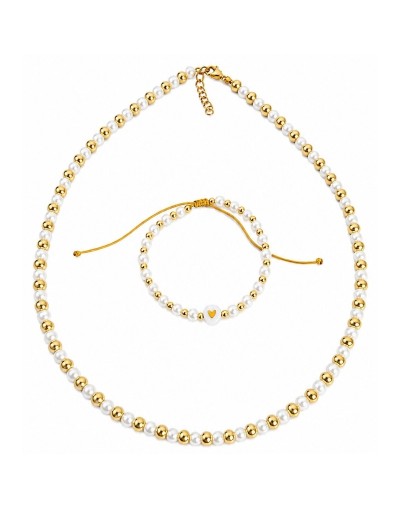 Set de Cadena y Pulsera (Perlas y Balines Rodinados)