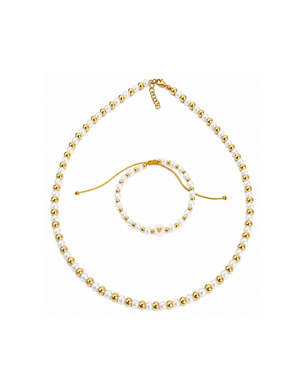Set de Cadena y Pulsera (Perlas y Balines Rodinados)