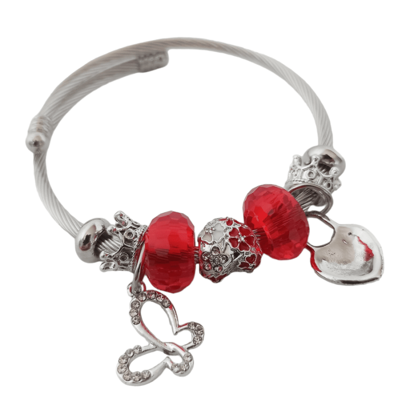 Pandora corazón mariposa con piedras rojas