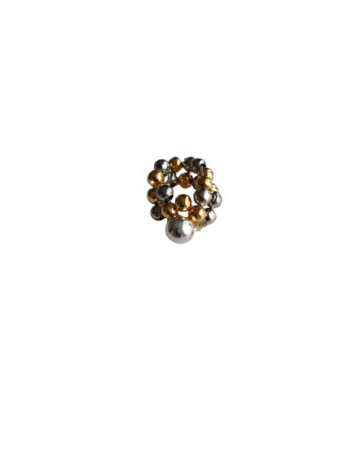 Anillo Elástico Balines Dorados y Plateados Con Acerina Plateada 