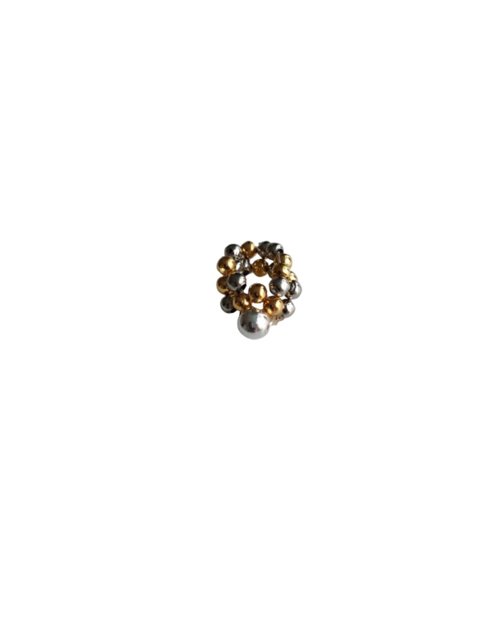 Anillo Elástico Balines Dorados y Plateados Con Acerina Plateada 