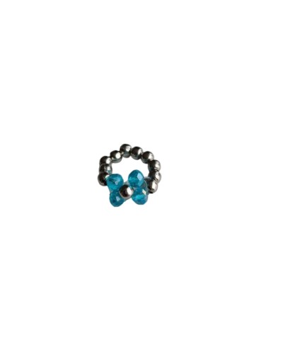Anillo Elástico Balines Plateados y Muranos Azules 