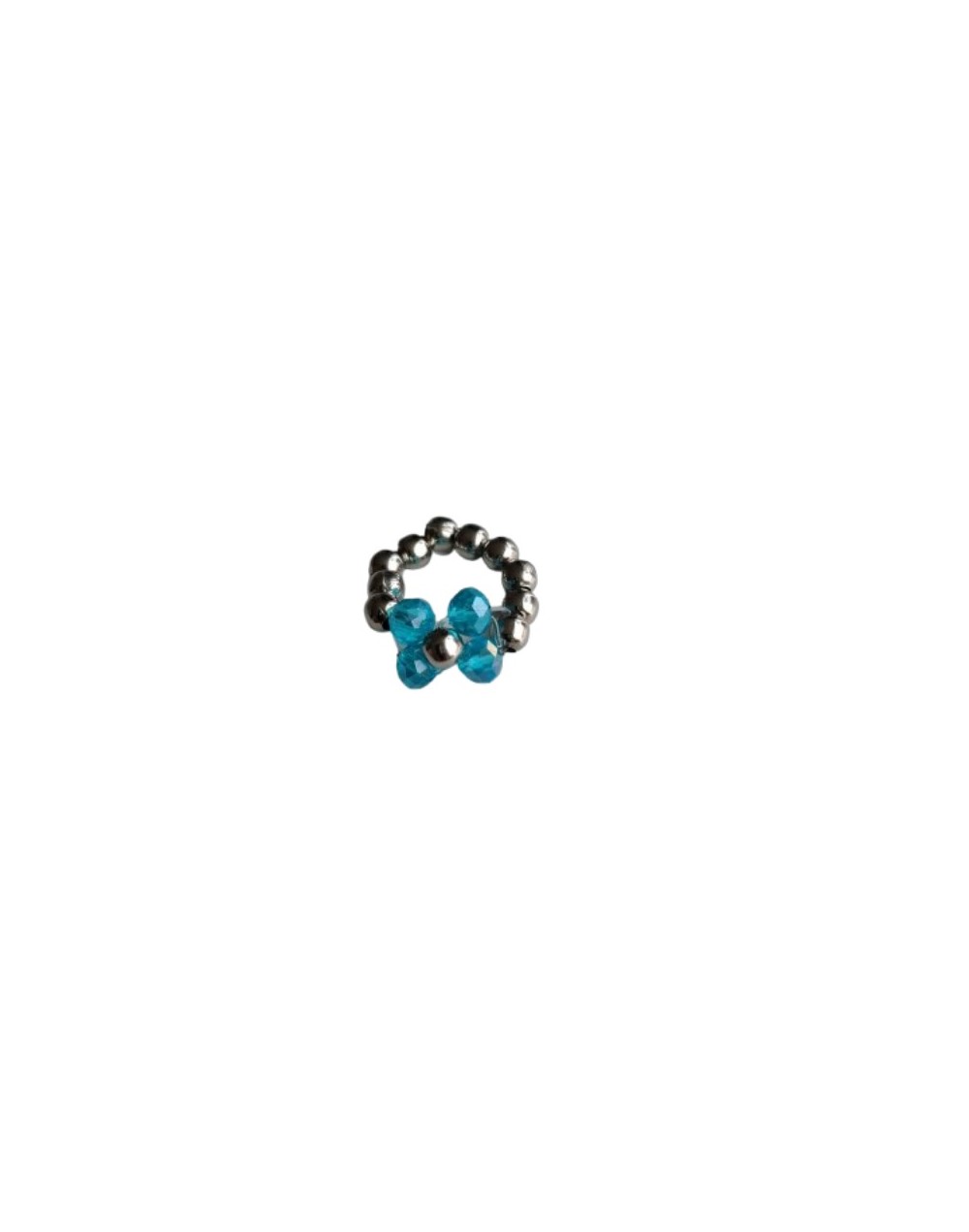 Anillo Elástico Balines Plateados y Muranos Azules 