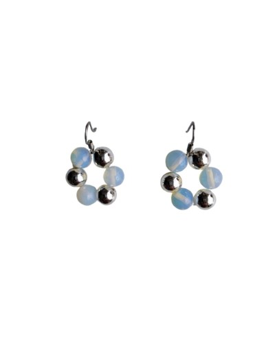 Aretes Redondos De Ópalos y Acerinas Plateadas 