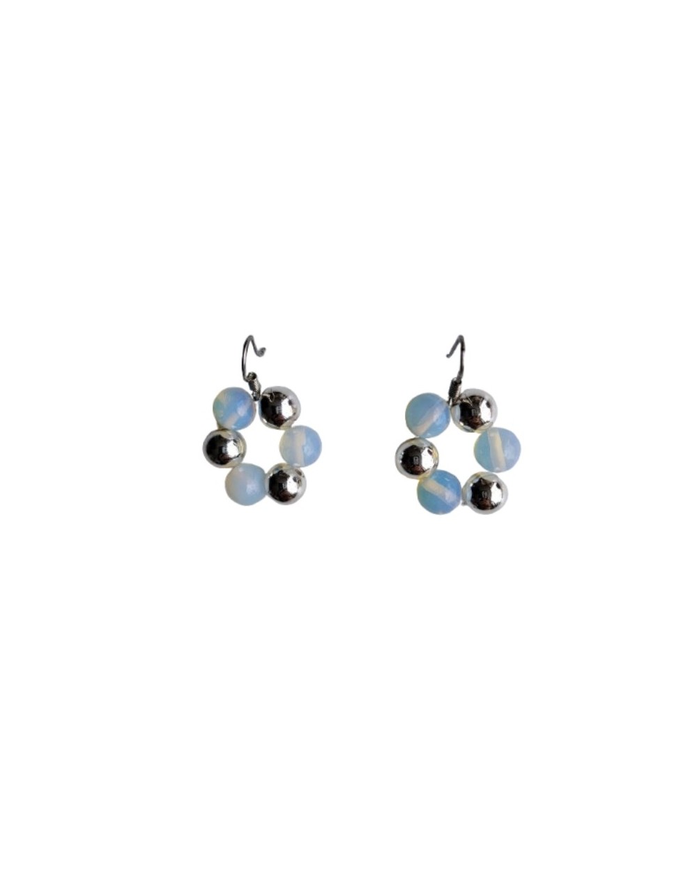 Aretes Redondos De Ópalos y Acerinas Plateadas 