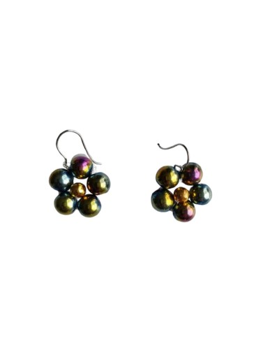 Aretes Flor Acerinas Visos Multicolor Y Balín Dorado 
