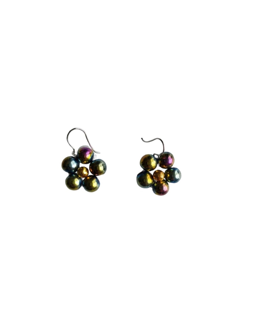 Aretes Flor Acerinas Visos Multicolor Y Balín Dorado 