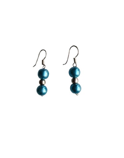 Aretes de Perlas Azul Claro y Balines Plateados 
