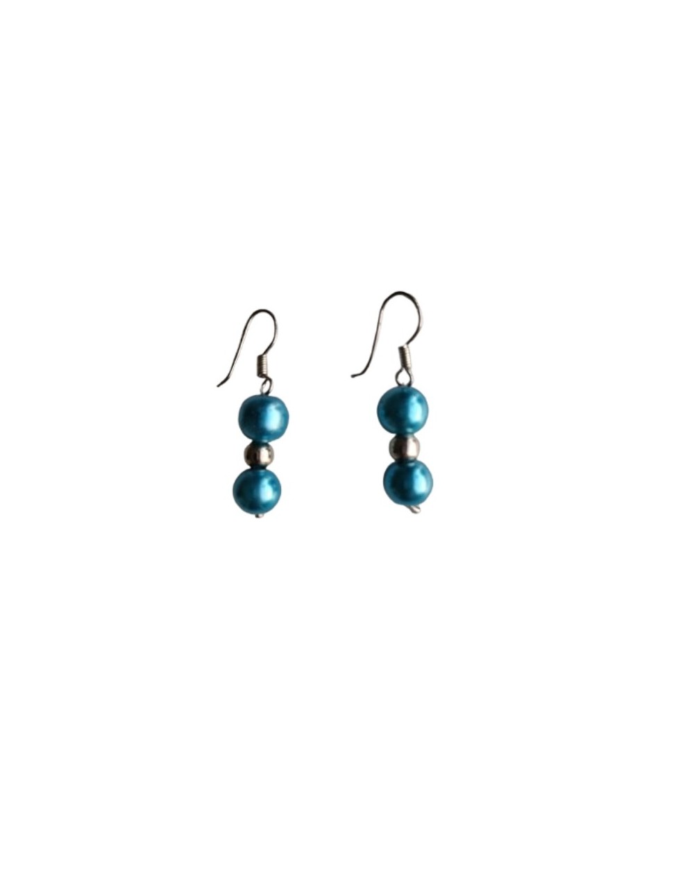 Aretes de Perlas Azul Claro y Balines Plateados 