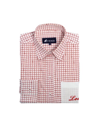 BLUSA DAMA BLANCA PRINT CUADROS LAZO ROJO BOLSILLO