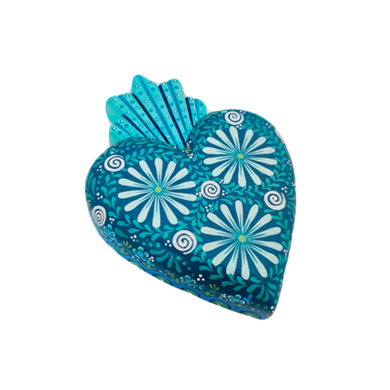 Corazón artfolk azul flores colección corazones
