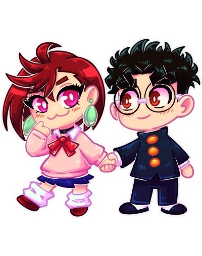 Sticker Dandadan Okarun y Momo Chibi