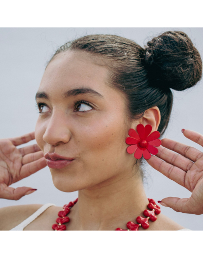 Aretes Maxi Flor rojo