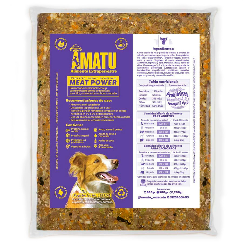 Amatu - platillo meat power 500gr res y ternera