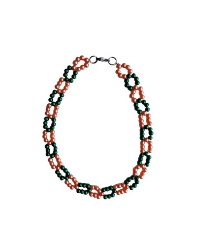 Collar Gargantilla De Perlas Sintéticas Verde Y Salmón