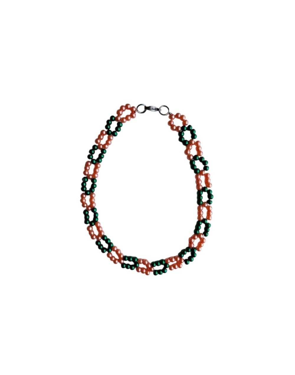 Collar Gargantilla De Perlas Sintéticas Verde Y Salmón