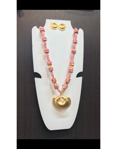 Collar cerámica rojizo nariguera con aretes