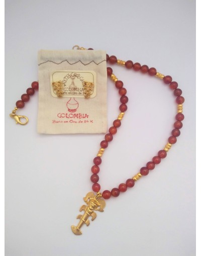 Collar Piedra Cornalina 8mm con aretes