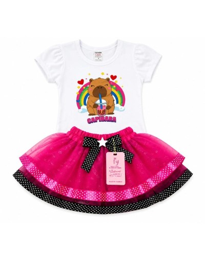 Conjunto capibara con Falda Tutú  fuccia 